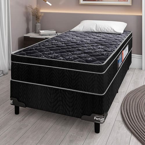 Menor preço em Cama Box de Solteiro Portobel + Colchão de Solteiro Portobel Diplomata Orthopedic com Espuma D-33 65x88x188 cm - Preto