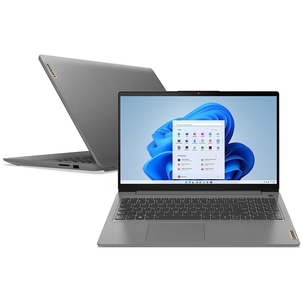 Notebook Lenovo AMD Ryzen 5-5500U 8GB 256GB SSD Tela Full HD 15.6” Windows 11 Ideapad 3 82MF0003BR
