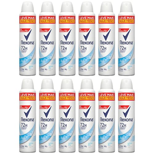Desodorante Antitranspirante Aerosol Rexona Cotton Dry 250ml - 12 Unidades Menor preço em Desodorante Antitranspirante Aerosol Rexona Cotton Dry 250ml - 12 Unidades