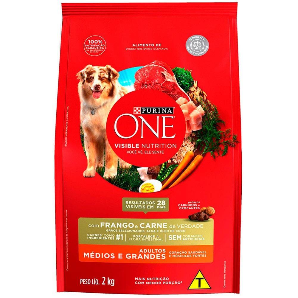 Ração Seca para Cães Purina One Adultos Médios e Grandes Frango e Carne 2kg