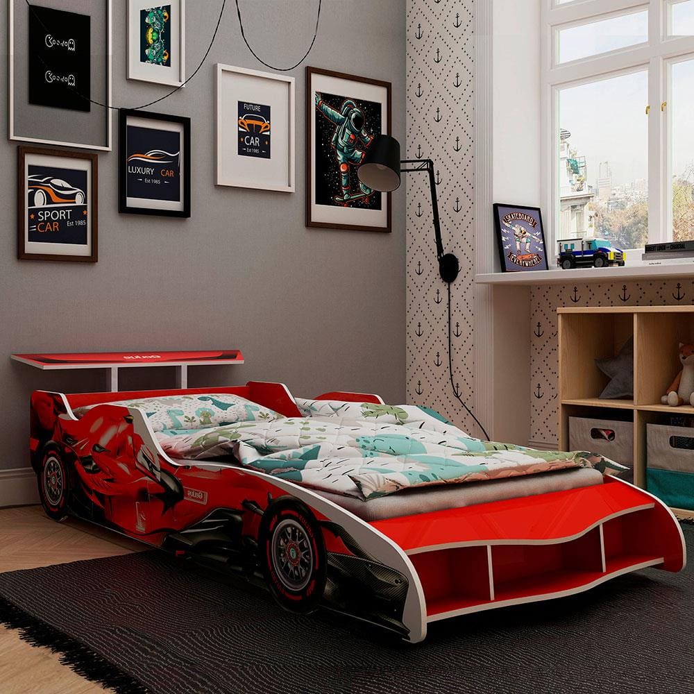 Cama Infantil Carro Solteiro Menino Criança Mini Carrinho Criança  Confortável Corrida Vermelho