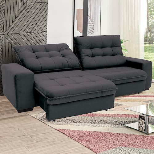 Sofá 4 Lugares Linoforte Benetton com Assento Retrátil e Encosto Reclinável em Tecido Suede 229 cm de Largura