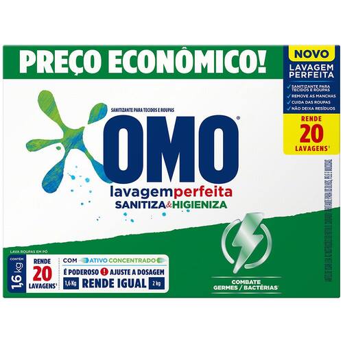 Sabão em Pó Omo Lavagem Perfeita Sanitiza e Higieniza - 1,6kg Menor preço em Sabão em Pó Omo Lavagem Perfeita Sanitiza e Higieniza - 1,6kg