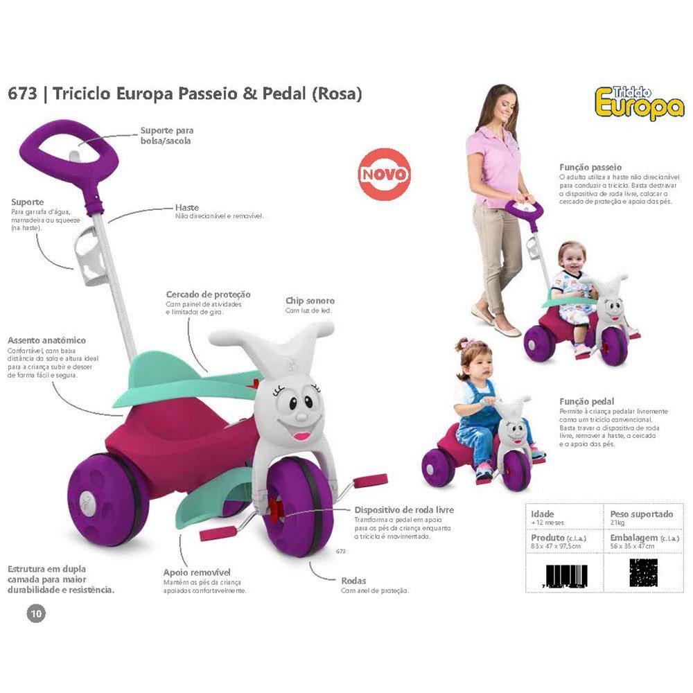 Triciclo Infantil Bandeirante Zootico Passeio E Pedal Rosa