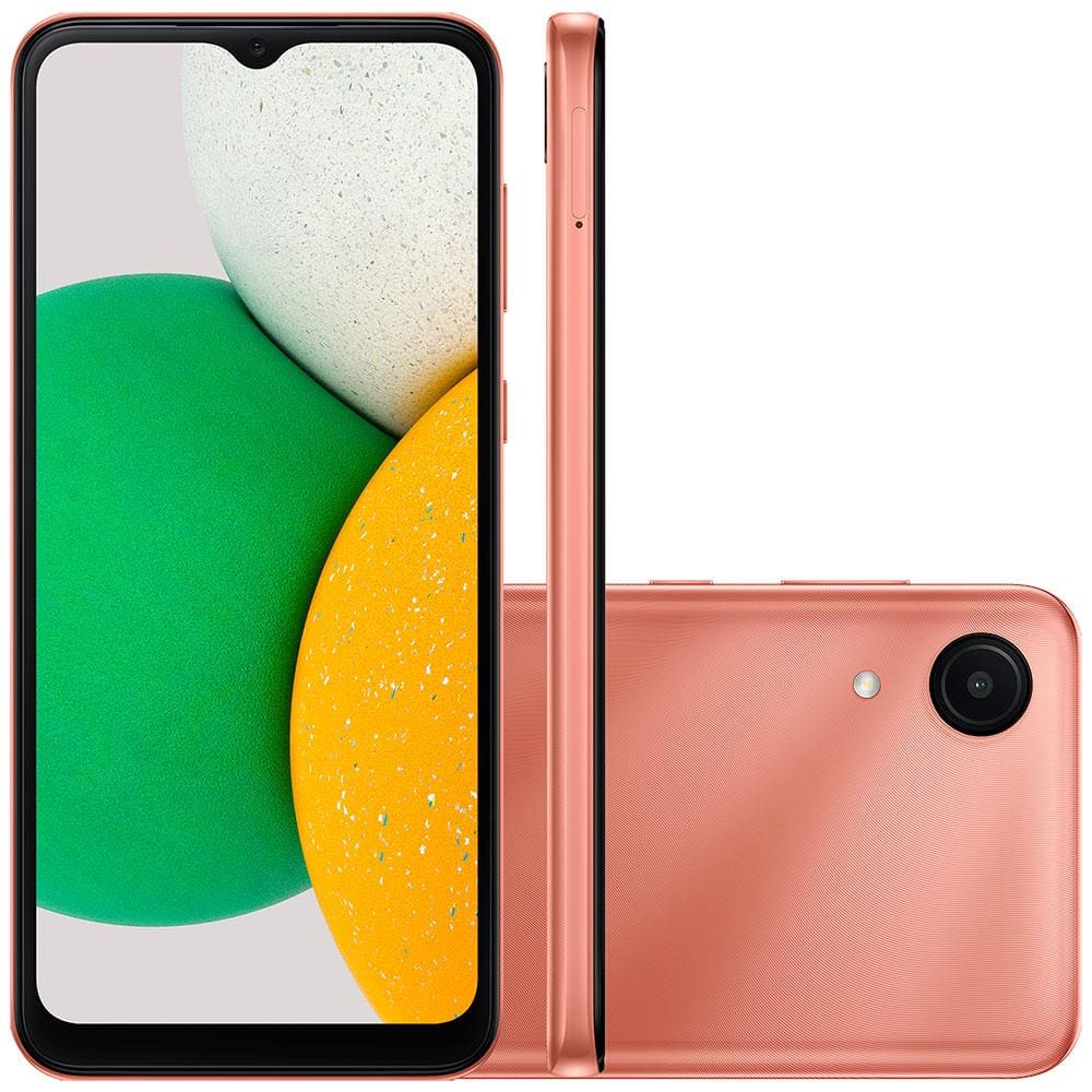 Smartphone Samsung Galaxy A03 Core Cobre 32GB, 2GB RAM, Câmera Traseira de 8MP, Selfie de 5MP, Tela Infinita de 6.5" e Processador Octa Core
