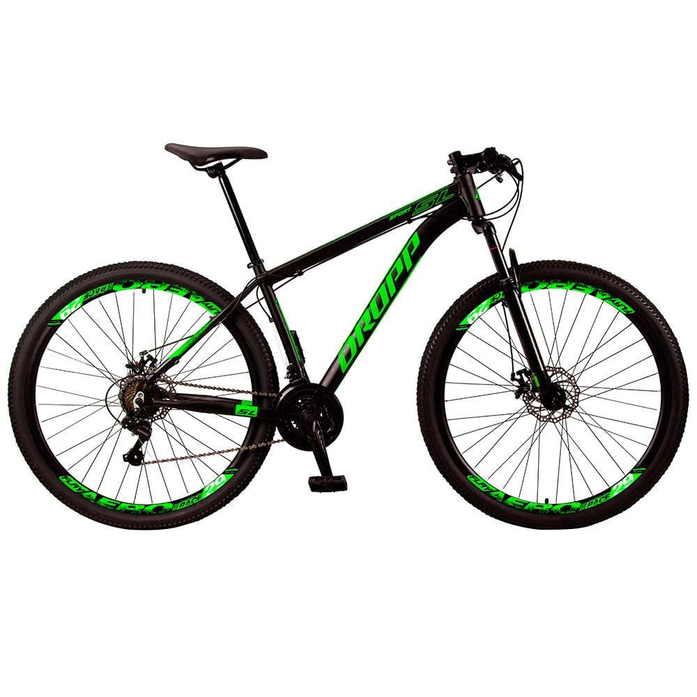 Bicicleta Aro 29 Dropp SL Sport 21 Marchas, Câmbio Shimano e Quadro Alumínio - Preto/Verde