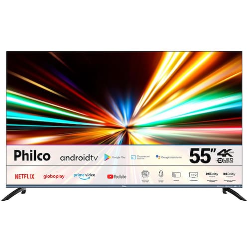Smart TV QLED 55" 4K Philco PTV55M82AGCIBBL Android TV, Dolby Vision, Dolby Audio, Processador Quad-core, Comando de Voz Menor preço em Smart TV QLED 55" 4K Philco PTV55M82AGCIBBL Android TV, Dolby Vision, Dolby Audio, Processador Quad-core, Comando de Voz