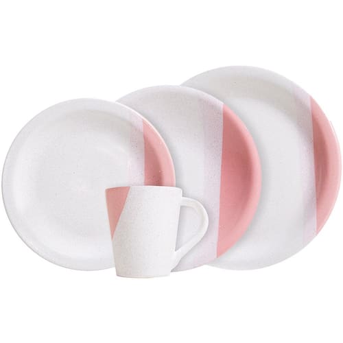 Aparelho de Jantar 16 Peças Cerâmica Brasilia Rose Courant em Cerâmica – Branco/Rosa