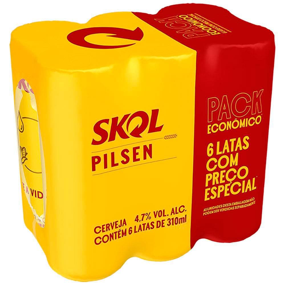 Cerveja Skol Pilsen Lata 310ml - 6 Unidades
