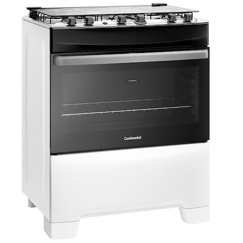 Fogão Continental 5 Bocas FC5IB com Mesa de Inox, Tecnologia Top Limpa Fácil e Acendimento Automático – Branco