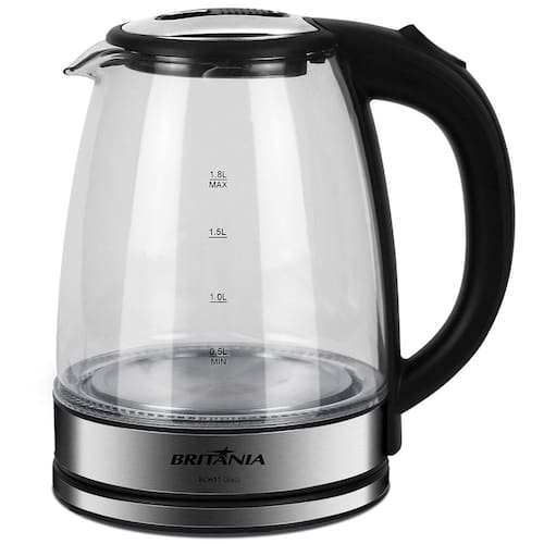 Chaleira Elétrica Britânia BCH11 Glass 1,8 L – Transparente/ Preta/Inox Menor preço em Chaleira Elétrica Britânia BCH11 Glass 1,8 L – Transparente/ Preta/Inox