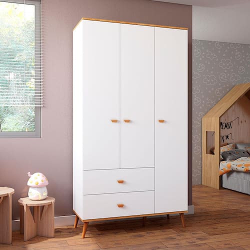 Guarda-Roupa Infantil Bartira Ternura com 3 Portas, 2 Gavetas - 106,8 cm de Largura - Branco Wood Menor preço em Guarda-Roupa Infantil Bartira Ternura com 3 Portas, 2 Gavetas - 106,8 cm de Largura - Branco Wood