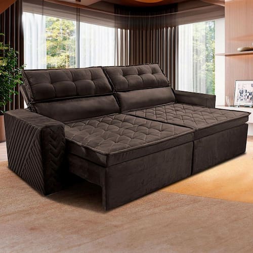 Sofá 3 Lugares Cama inBox Belém Retrátil/Reclinável com 200 cm de Largura e Revestido em Suede Velusoft