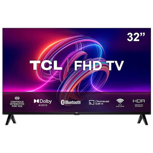 Smart TV LED 32" FHD TCL S5400AF com Android TV, Wi-Fi, Bluetooth, Controle Remoto com Comando de Voz, Google Assistente e Chromecast integrado