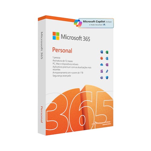 Microsoft 365 Personal, Office 365 premium apps, Word, Excel, PowerPoint, Outlook, 1TB nuvem, 1 pessoa, para PC/Mac, iOS e Android - Assinatura Anual