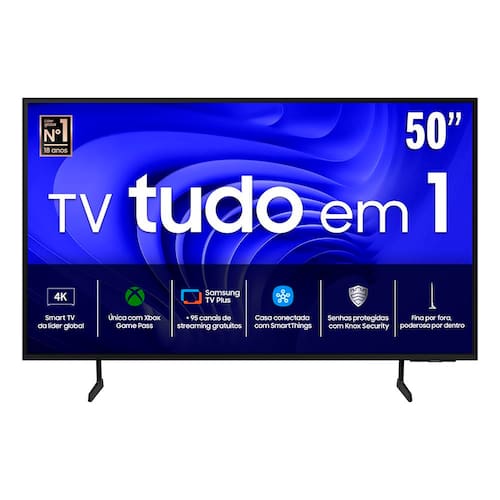 Smart TV 50” 4K Samsung 50DU7700 LED, Processador Crystal 4K, Gaming Hub, AI Energy Mode, Alexa built-in, Wi-Fi, Bluetooth, USB e HDMI