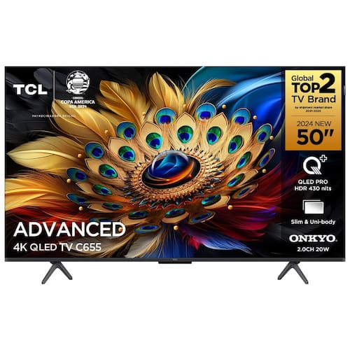 Smart TV 50" QLED 4K TCL 50C655 com Processador AIPQ, Google TV, HDR10+, Wi-Fi Dual Band, Bluetooth Integrado, Google Assistente, Dolby Vision e Atmos