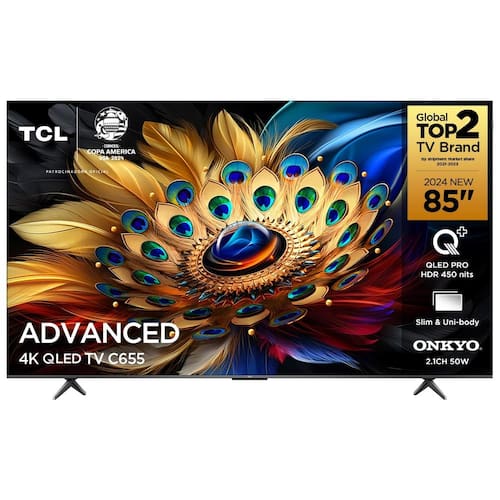 Menor preço em Smart TV 85" QLED 4K TCL 85C655 com Processador AIPQ, Google TV, HDR10+, Wi-Fi Dual Band, Bluetooth Integrado, Google Assistente, Dolby Vision e Atmos
