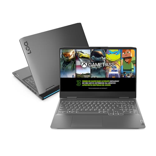 Notebook Gamer Lenovo LOQ 15,6" com processador Intel Core i5 de 12ª geração, 16GB de RAM, 512GB de SSD, placa de vídeo RTX2050 e Windows 11 - 83EU000