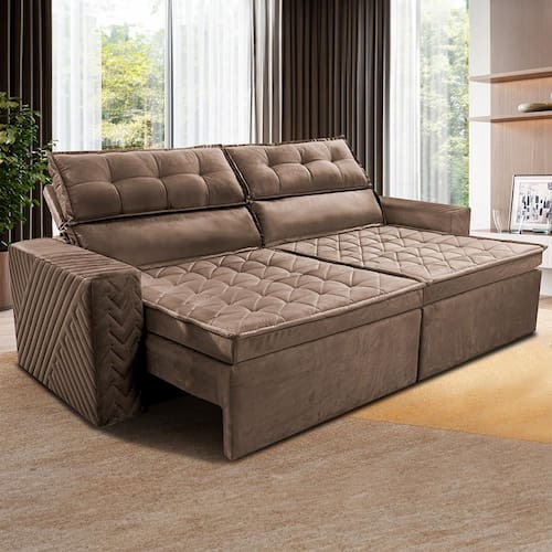 Sofá 3 Lugares Cama inBox Belém Retrátil e Reclinável Revestido em Suede Velusoft - 200cm de largura