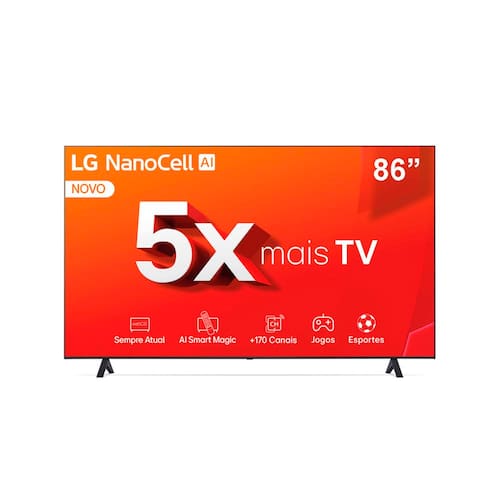 Smart TV 86" LG 4K NanoCell 86NANO80T com processador A8 AI, 120Hz, FreeSync, Alexa, Chromecast integrado, webOS 24 e Controle Smart Magic