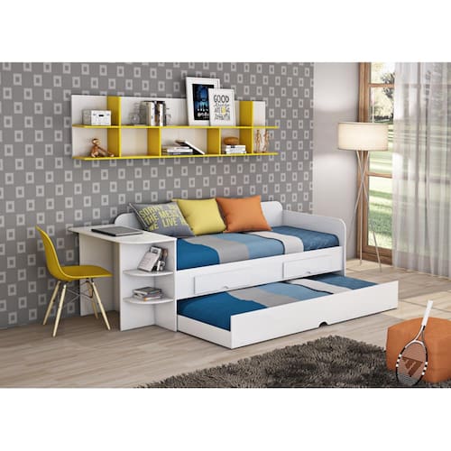 Cama Helena com Escrivaninha com Auxiliar Estilo Sofá Menor preço em Cama Helena com Escrivaninha com Auxiliar Estilo Sofá